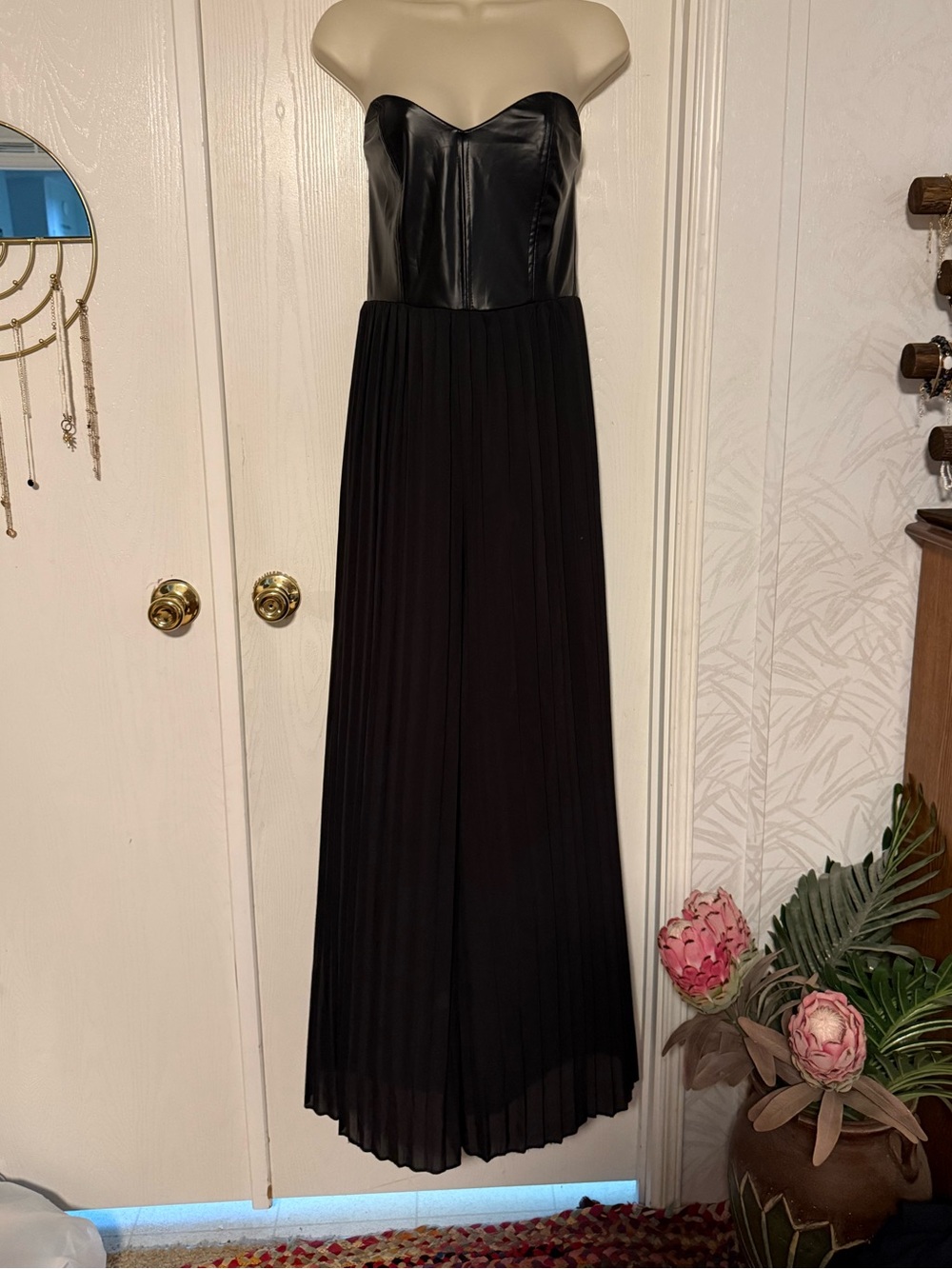 Black pleather top jumpsuit